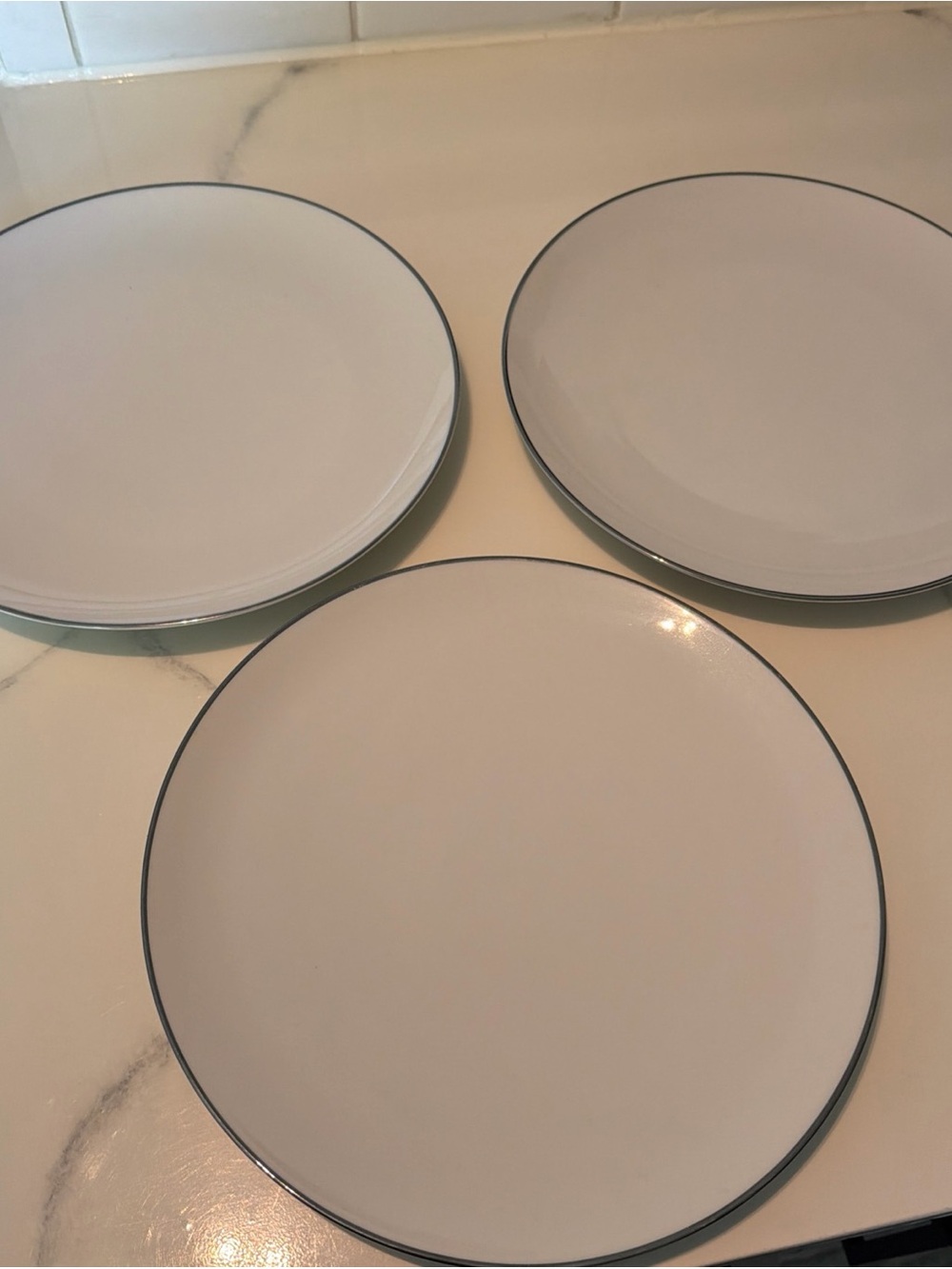 Johann Haviland Bavaria Germany White Platinum Trim Dinner Plates 10.5 Set of 3